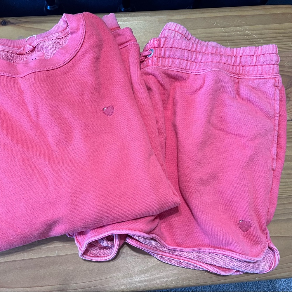 Pink Heart Embroidered Sweatshirt and Shorts Set